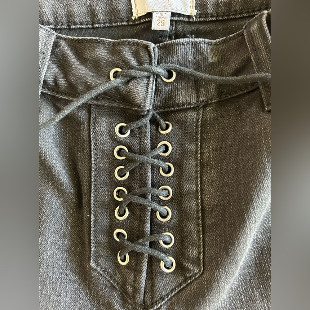 Black Ankle Lace-Up Cropped Jeans NWOT - Picture 3 of 13